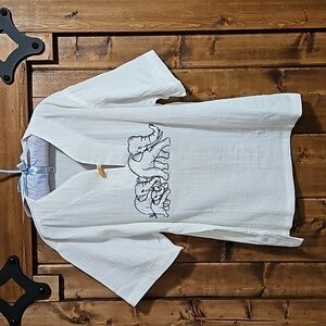 Traditional Thai White Embroidered Elephants Child's Coverup Top Est Size Med